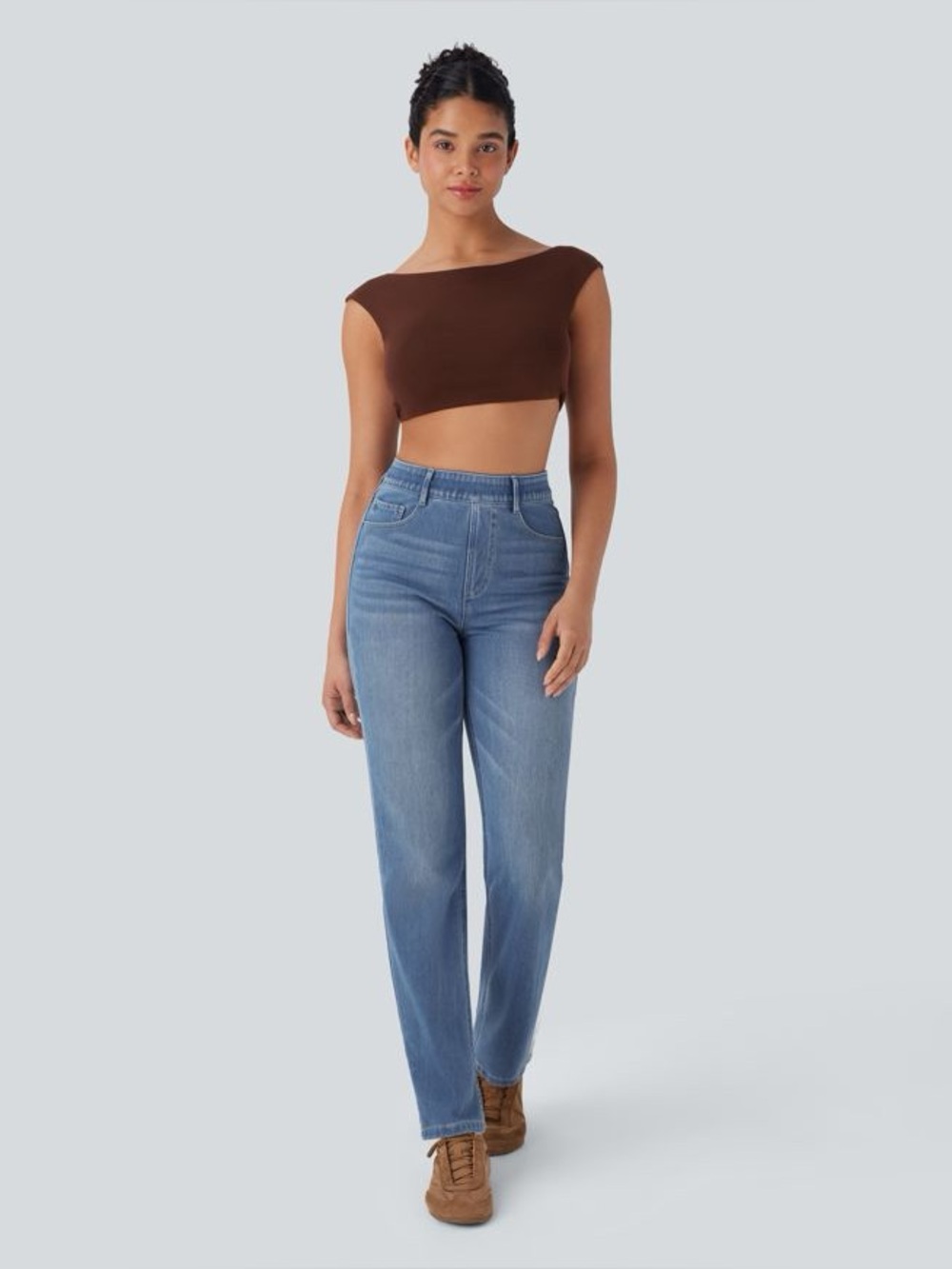 New Halara Flex High Waisted Tummy Control Pockets Straight Leg Washed Jeans